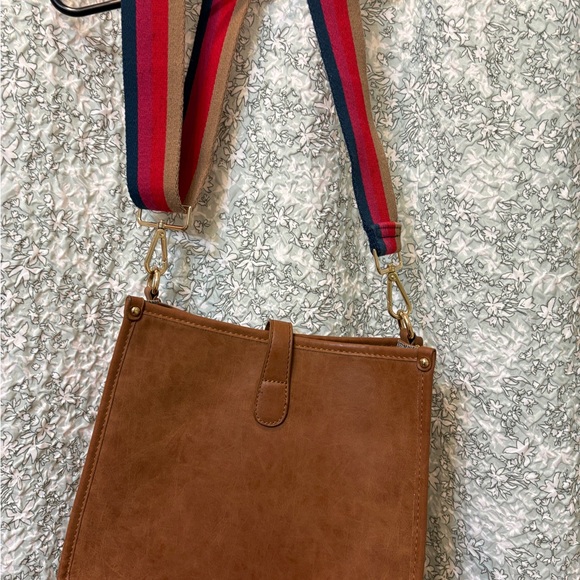 Brown Crossbody Bag with Striped Adjustable Strap - Picture 3 of 10